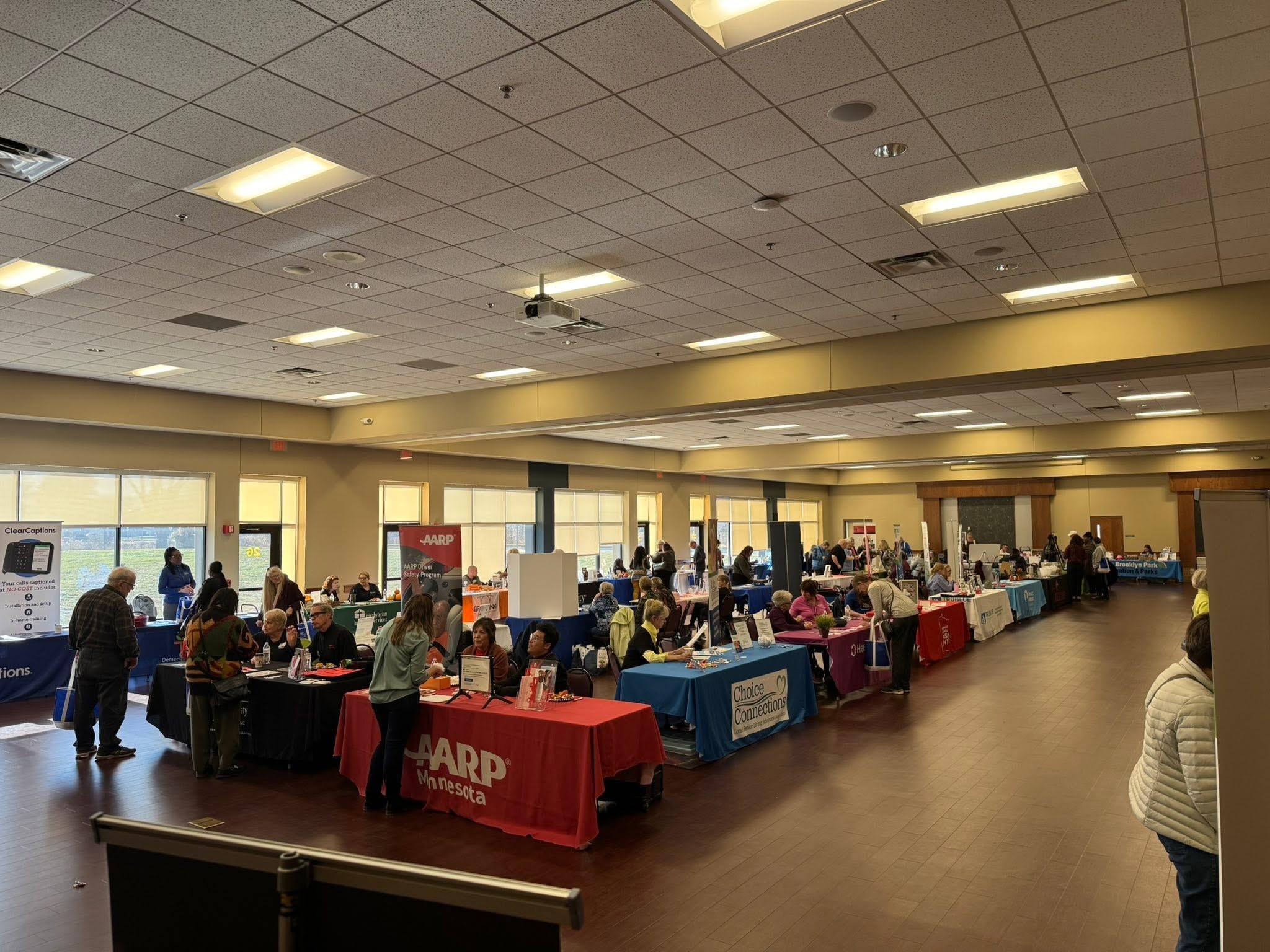 Senior expo vendor hall with multiple organization booths